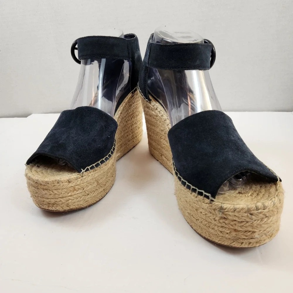 Marc Fisher Mlaida Blue Suede Espadrille Wedge Sandals Ankle Strap Womens Sz 10M